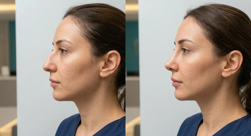 Before and after rhinoplasty nose reshaping results